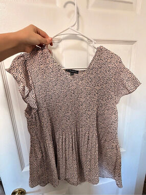 Adrianna Papell Animal Print Blouse in Pink & Black Size Medium Like New